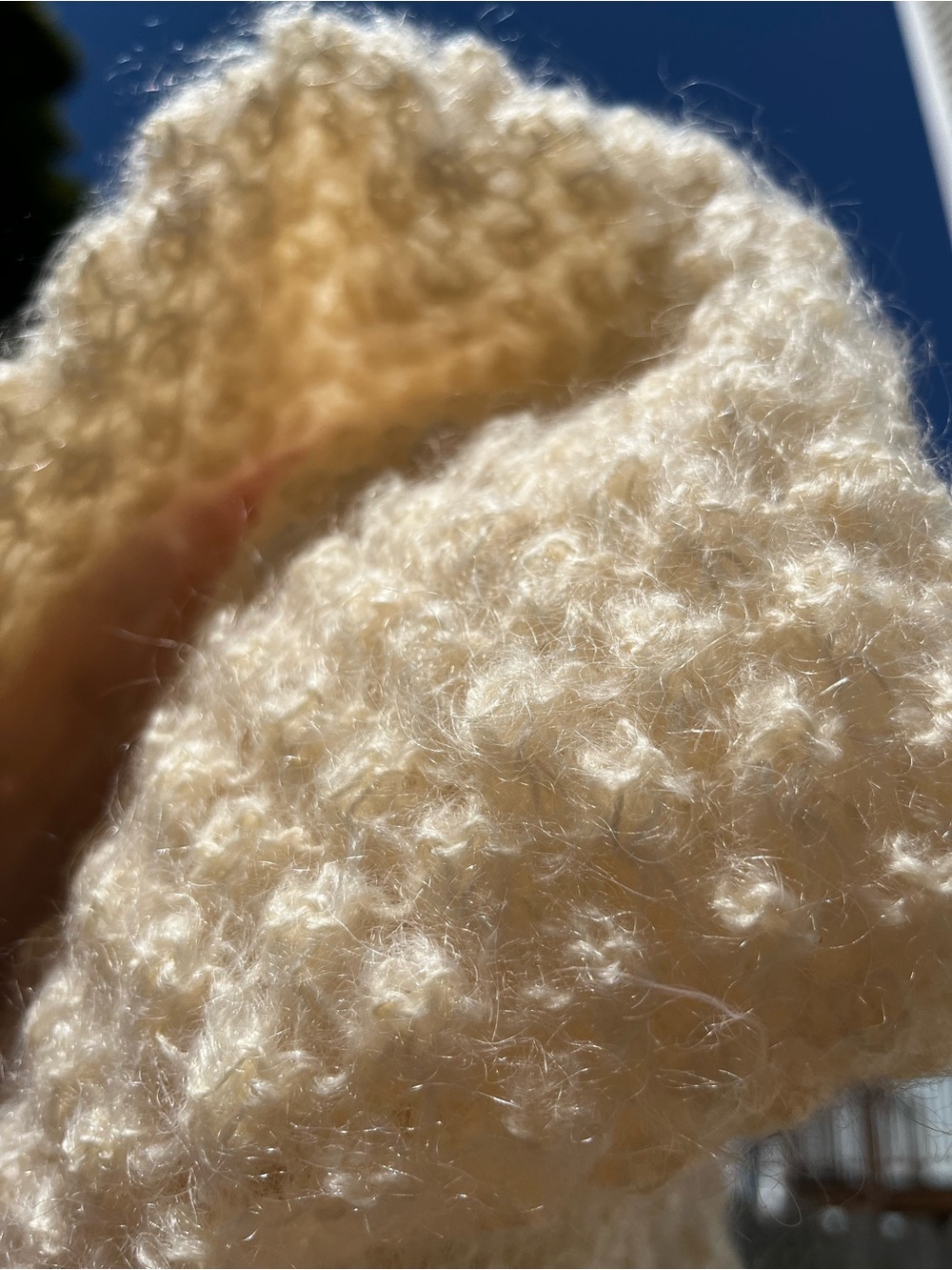 RARE! Vintage 60s Cream Mohair Wool Open-Knit Slouchy Retro Cardigan Sweater L - Picture 8 of 15